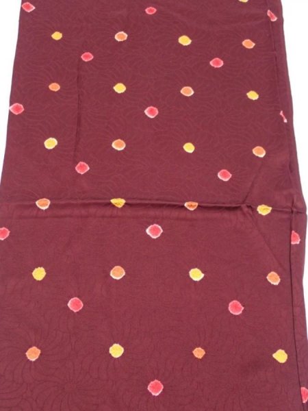 Photo1: 2V01z60  Japanese Kimono Silk  FABRIC Chrysanthemum Red-Brown 40.2x14.2 (1)