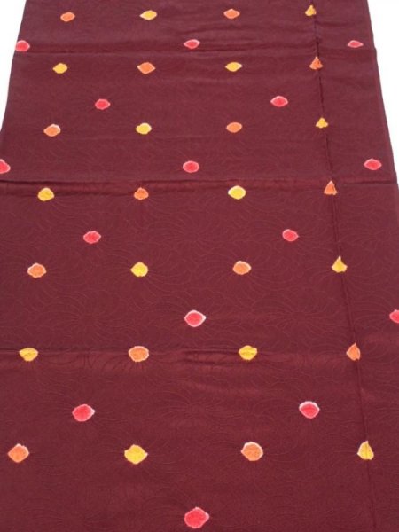 Photo1: 2V03z80  Japanese Kimono Silk  FABRIC Chrysanthemum Red-Brown 52.0x14.0 (1)