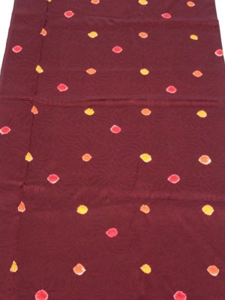 Photo1: 2V04z80  Japanese Kimono Silk  FABRIC Chrysanthemum Red-Brown 52.0x14.0 (1)