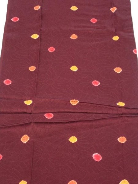 Photo1: 2V05z60  Japanese Kimono Silk  FABRIC Chrysanthemum Red-Brown 58.3x10.2 (1)