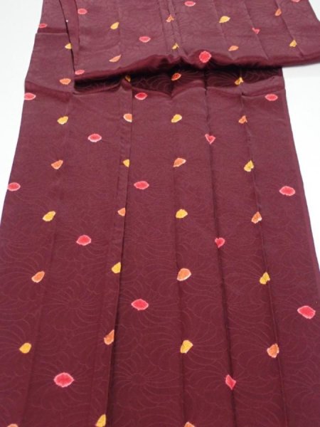 Photo1: 2V07z120  Japanese Kimono Silk  FABRIC Chrysanthemum Red-Brown 88.2x14.2 (1)