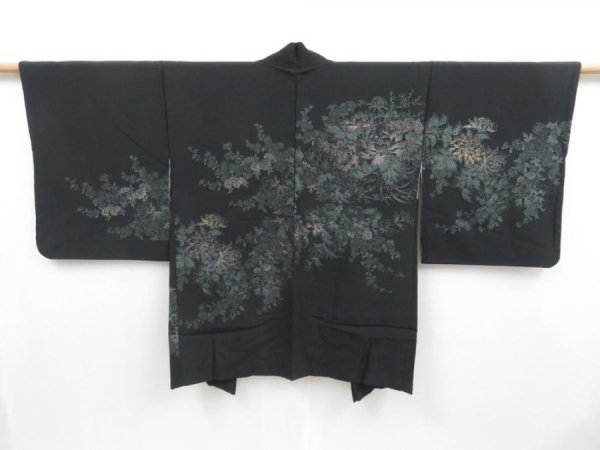 Photo1: 3922T06z510 Vintage Japanese Kimono Silk HAORI Peony Black (1)