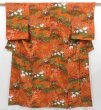 Photo1: 3922T11z810  Japanese Kimono Silk KOMON Flowers Dark orange (1)