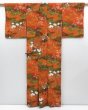 Photo8: 3922T11z810  Japanese Kimono Silk KOMON Flowers Dark orange (8)