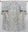 Photo1: 3927T06z460 Vintage Japanese Kimono Silk KINU-OJIYA Flower Light gray (1)