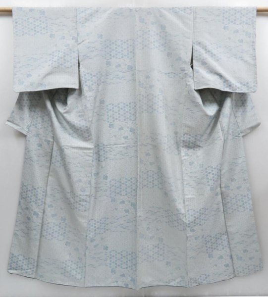 Photo1: 4001T01z850 Vintage Japanese Kimono Silk TSUMUGI Leaves Off-white (1)