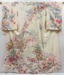 Photo1: 4001T06z900 Vintage Japanese Kimono Silk TSUKESAGE Flowers Off-white (1)