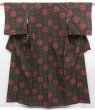 Photo1: 4001T09z780 Vintage Japanese Kimono Silk TSUMUGI Flower Dark brown (1)