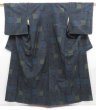 Photo1: 4003T01z850 Vintage Japanese Kimono Silk TSUMUGI  Steel blue (1)