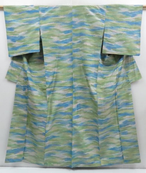 Photo1: 4003T02z750 Vintage Japanese Kimono Silk TSUMUGI Cloud Light green (1)