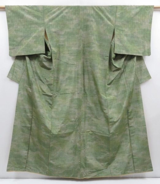 Photo1: 4003T13z800 Vintage Japanese Kimono Silk TSUMUGI  Sage green (1)