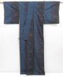 Photo7: 4008T02z790 Vintage Japanese Kimono Silk TSUMUGI Camellia Dark blue (7)