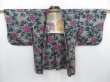 Photo7: 4008T07z450 Vintage Japanese Kimono Silk HAORI Flower Gray (7)