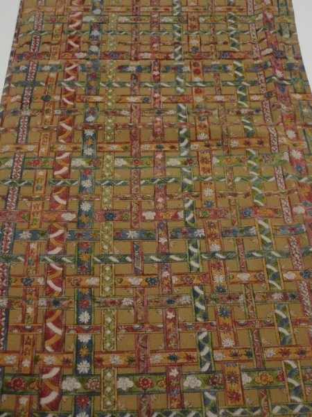 Photo1: 2W05z100  Japanese Kimono Crepe Silk  FABRIC   Olive-Brown 65.4x14.0 (1)