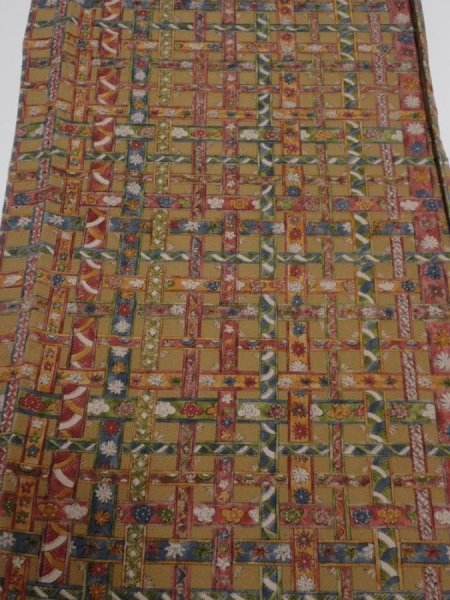 Photo1: 2W06z90  Japanese Kimono Crepe Silk  FABRIC   Olive-Brown 64.6x14.2 (1)