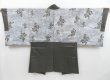 Photo1: 4011T07z500 Vintage Japanese Kimono Silk Men's HAORI Kotobuki Brown-Gray (1)