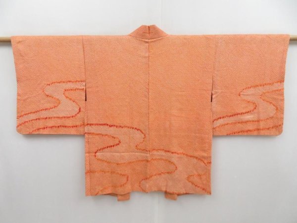 Photo1: 4015T06z380 Vintage Japanese Kimono Silk SHIBORI HAORI Stream Orange (1)