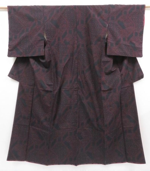 Photo1: 4016T09z790 Vintage Japanese Kimono Silk TSUMUGI Flower Black (1)