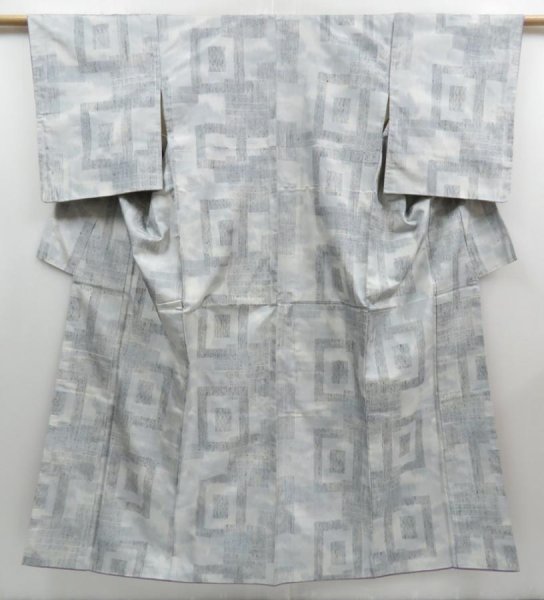 Photo1: 4016T03z760 Vintage Japanese Kimono Silk TSUMUGI  Light gray (1)