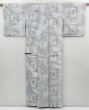 Photo8: 4016T03z760 Vintage Japanese Kimono Silk TSUMUGI  Light gray (8)