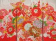 Photo3: 4023T01z460 Vintage Japanese Kimono Synthetic Girl's  Peony Tomato red (3)