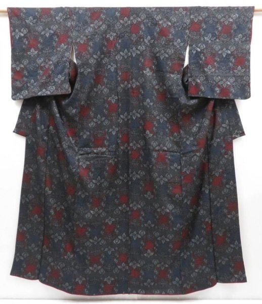 Photo1: 4025T01z620 Vintage Japanese Kimono Silk KOMON  Dark gray (1)