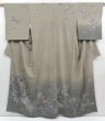 Photo1: 4025T11z1150  Japanese Kimono Crepe Silk TSUKESAGE Light brown-gray (1)