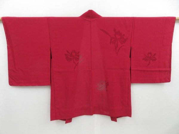 Photo1: 4026T11z320 Vintage Japanese Kimono Silk See through HAORI Flower Dark red (1)