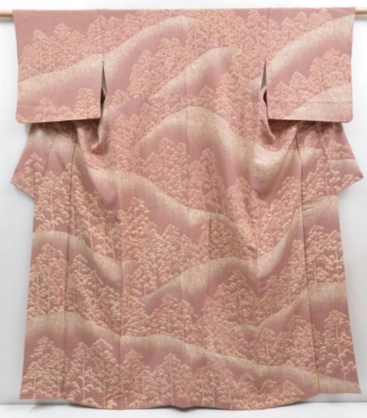 Photo1: 4026T04z1030  Japanese Kimono Silk TSUKESAGE Grove Light brown (1)