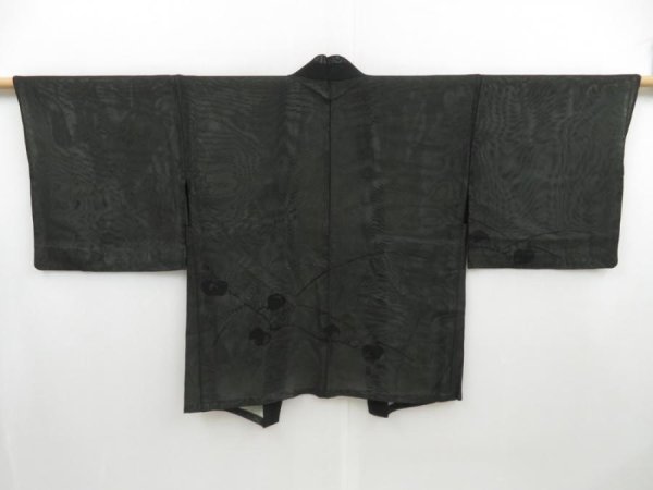 Photo1: 4107T07z320 Vintage Japanese Kimono Silk NIJUSHA HAORI Flower Black (1)