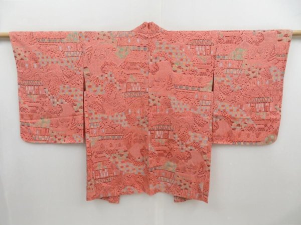 Photo1: 4108T06z560 Vintage Japanese Kimono Silk HAORI  Coral pink (1)