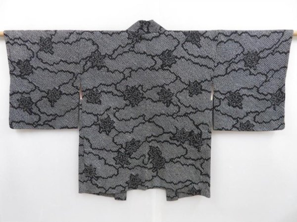 Photo1: 4110T03z620 Vintage Japanese Kimono Silk SHIBORI HAORI Maple Black (1)