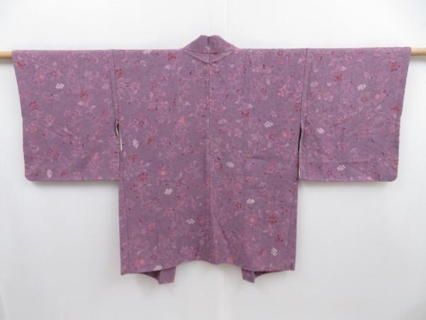 Photo1: 4110T10z530 Vintage Japanese Kimono Silk HAORI Flowers Light purple (1)