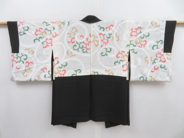 Photo1: 4110T12z590 Vintage Japanese Kimono Silk HAORI Plants Black (1)