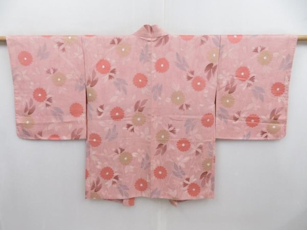 Photo1: 4113T06z560 Vintage Japanese Kimono Silk HAORI Chrysanthemum Pink (1)