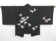 Photo1: 4113T10z580 Vintage Japanese Kimono Silk HAORI Flowers Black (1)