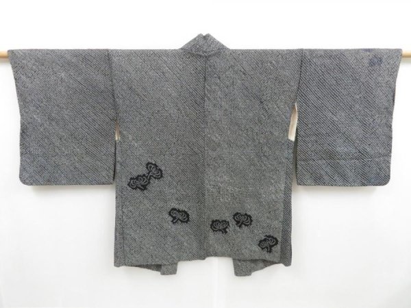 Photo1: 4113T12z560 Vintage Japanese Kimono Silk SHIBORI HAORI Flower Black (1)