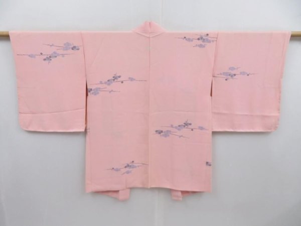 Photo1: 4114T01z580 Vintage Japanese Kimono Silk HAORI Plum blossom Pink (1)