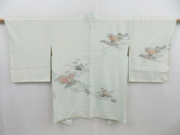 Photo1: 4114T06z600 Vintage Japanese Kimono Silk HAORI Peony Soft green (1)