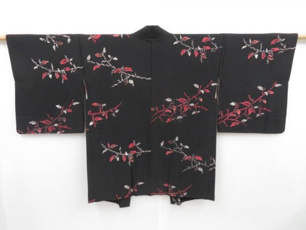 Photo1: 4114T10z650 Vintage Japanese Kimono Silk HAORI Branch Black (1)