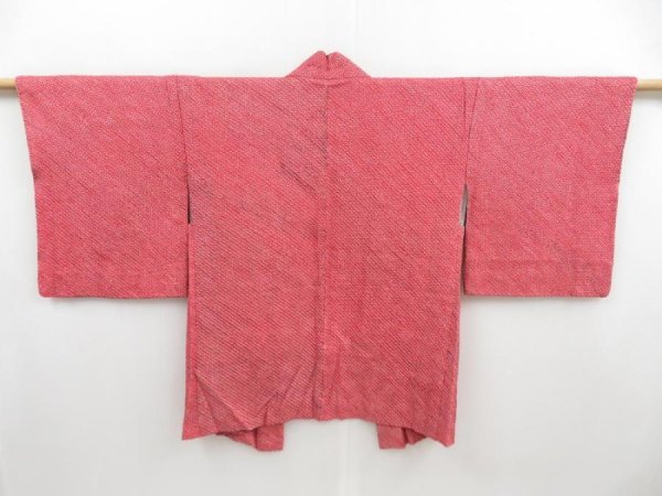 Photo1: 4118T08z460 Vintage Japanese Kimono Silk SHIBORI HAORI  Dull red (1)