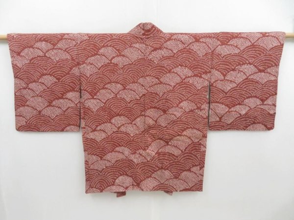 Photo1: 4118T12z400 Vintage Japanese Kimono Silk SHIBORI HAORI Seigaiha Brown (1)