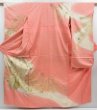 Photo1: 4120T06z1050 Vintage Japanese Kimono Silk FURISODE Peacock Coral pink (1)