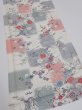 Photo2: 2i02z60  Japanese Kimono Silk  FABRIC Flowers Off-white 42.1x14.8 (2)