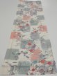 Photo5: 2i02z60  Japanese Kimono Silk  FABRIC Flowers Off-white 42.1x14.8 (5)