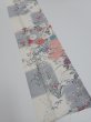 Photo2: 2i10z30  Japanese Kimono Silk  FABRIC Flowers Off-white 35.4x7.1 (2)