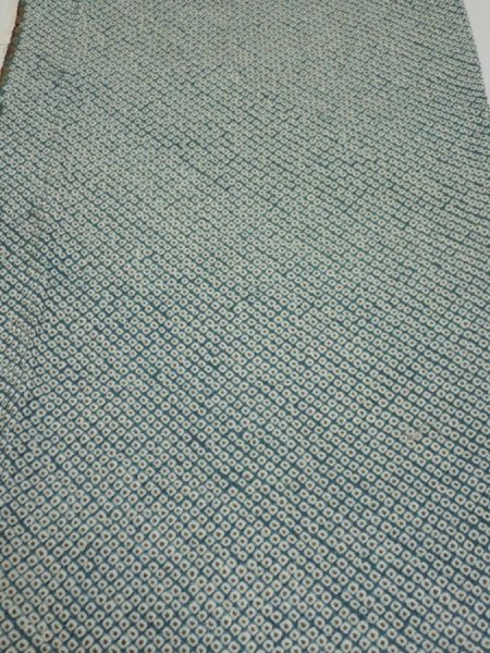 Photo1: 2Q05z90  Japanese Kimono Silk SHIBORI FABRIC  Dull blue 65.4x14.2 (1)