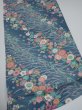 Photo2: 2Q01z60  Japanese Kimono Silk  FABRIC Flowers Blue-Gray 43.3x14.4 (2)