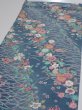 Photo3: 2Q01z60  Japanese Kimono Silk  FABRIC Flowers Blue-Gray 43.3x14.4 (3)