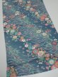 Photo2: 2Q02z60  Japanese Kimono Silk  FABRIC Flowers Blue-Gray 43.3x14.6 (2)